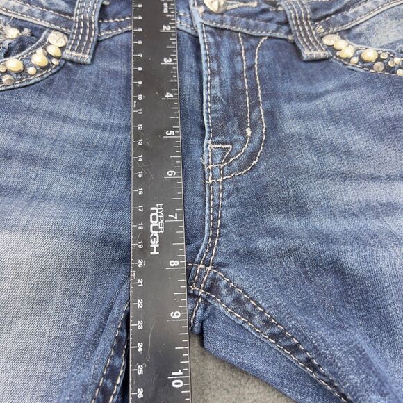 Miss Me Signature Skinny Jeans Womens 30 Blue Distressed Pearl Rhinestone Flap - Picture 16 of 16